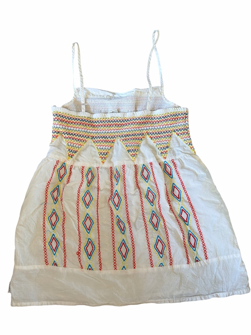 Vintage Prana White Embroidered Boho tank with Multicolor Geometric Stitching M - Picture 8 of 8